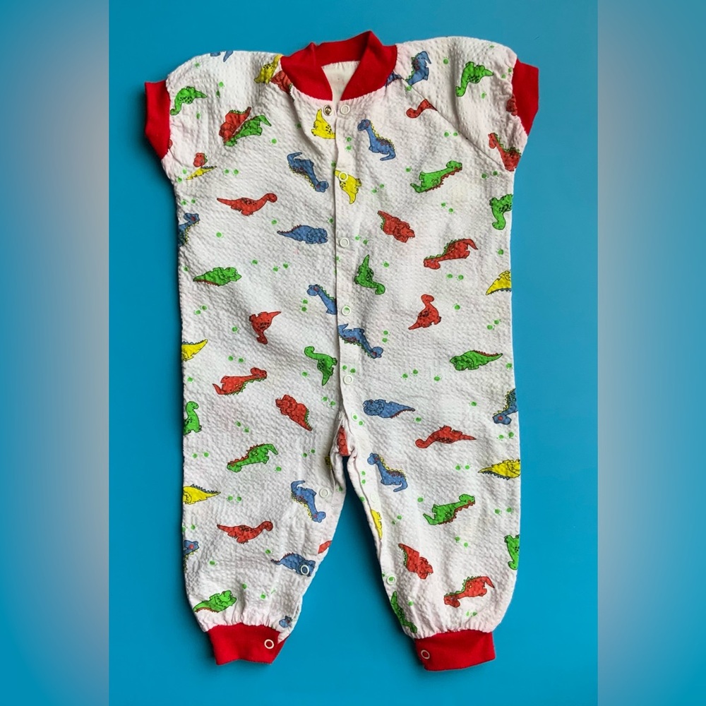 Vintage 90s Dinosaur Print Baby Pajamas